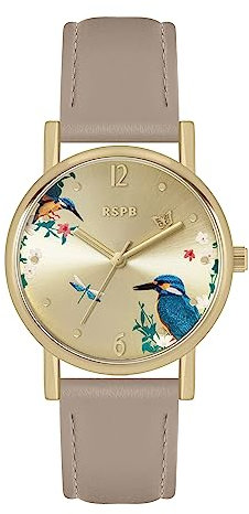 Tikkers RSPB Damen-Armbanduhr mit Vogel-Motiv, bedrucktes Zifferblatt, Erwachsenenuhr, Nerz Eisvogel, Modern