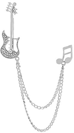 F Fityle Broche de Note de Musique pour Hommes, Broche de chaîne de Gland Broches de Mariage Broches de Collier Bijoux Guitare avec Note et Broche de chaîne, Argent