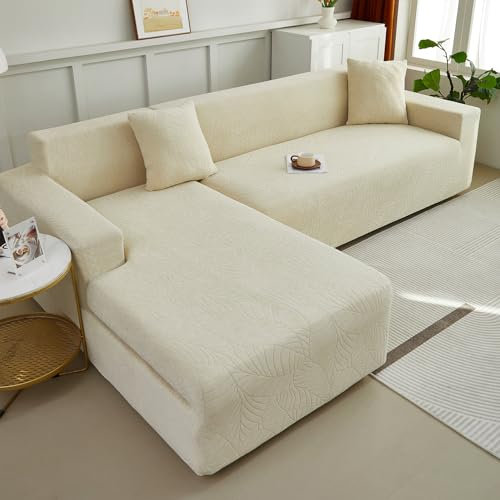 WULTNICEW Sofa Überzug Sofaschoner Sofabezug 2 Sitzer, Sofa Bezug Stretch Sofa Cover Überwurf Universal Couch überzug, Ecksofa für L Form Erfordert Zwei Couchbezug(2SITZER, Beige)