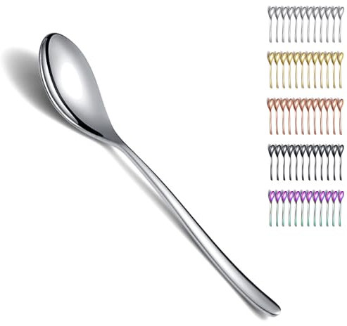 Kyraton Cucharas de cena 12 piezas 19 cm Cucharas de mesa de acero inoxidable Cucharas de postre Juego de cucharas de cocina Adecuado para cualquier cena, familias, café. Aptas para el lavavajillas