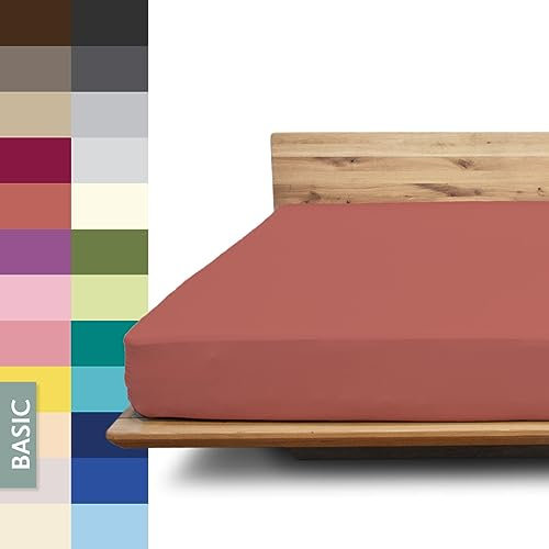 JONA SLEEP® Basic Spannbettlaken 140-160 x 200-220 cm - 190 g/m² faltenfreies Baumwoll-Jersey Leintuch, Made in Austria, Öko-Tex 100 Standard (Kirsch)