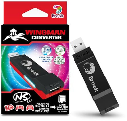 Brook Wingman NS Lite Convertisseur – Prend en charge les manettes Xb Series X/S/One/360, PS5/PS4/PS3, Xb Elite 1/2, Switch Pro sur les consoles Switch et PC (X-Input), avec fonctions de Remap, Macro