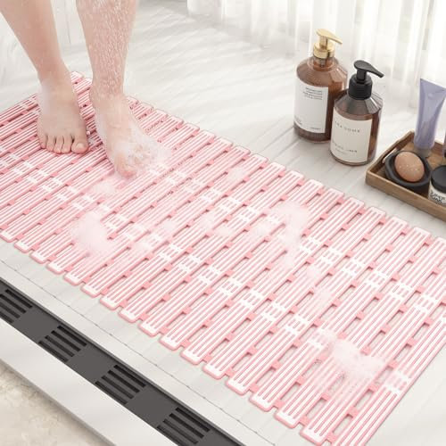 COLOR&GEOMETRY Shower Mat Non Slip Anti Mould 40x68Cm, Shower Mat Cut to Size, Machine Washable Bathroom Mat With Strong Suction Cups Non Slip Bath Mats for Inside Bath, Walk-In Bathroom - Pink