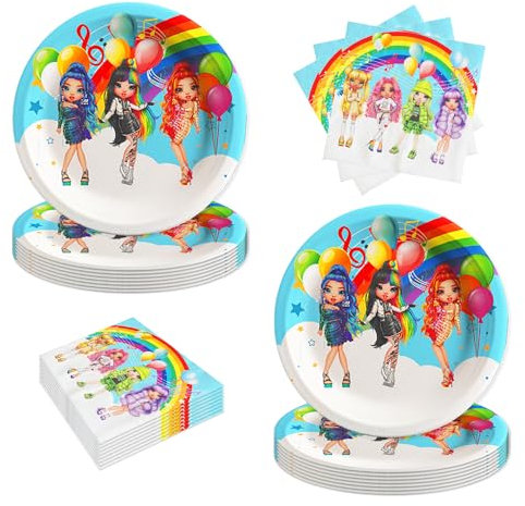Omto 40pcs Rainbow High Dolls Party Supplies Include 20 Plates, 20 Napkins for The Rainbow High Dolls Birthday Party Decoration