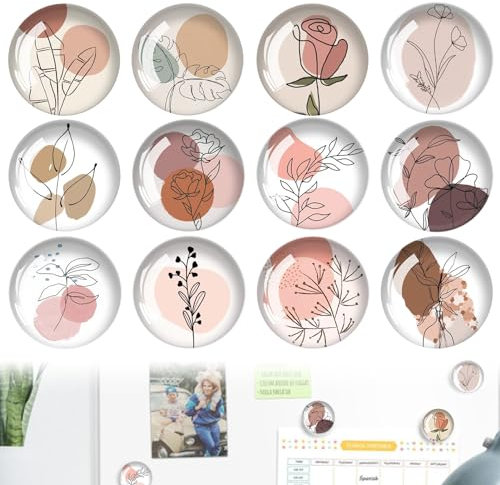 Lotbun 12 Colores Imanes Nevera Decorativos Líneas Botánicas Florales Rosa, Imanes de Refrigerador Imanes de Nevera, Imanes Potentes Imanes para Pizarra Blanca Refrigerador