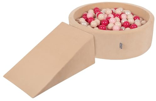 KiddyMoon Velvet Aire De Jeux en Mousse avec Rond Piscine À Balles (200 Balles) Fosses À Boules pour Enfants Jouets Parcours Obstacles, Beige Sableux: Beige Pastel/Rose Poudré/Perle/Rose Foncé
