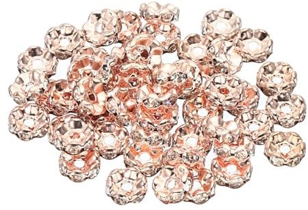PATIKIL 8mm Spacer Beads, 200pcs Bead Spacers Rondelle Spacer Beads Rhinestone Charm Small Round Bulk Glass Beads Wave for Making Bracelets Necklaces DIY, Rose Gold