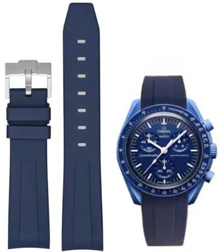 Danxancy Armband für Omega x Swatch MoonSwatch/Rolex Uhr,Gebogenes Weiches Silikon Gummi Armband Omega x Swatch MoonSwatch Speedmaster Ersatzband Uhrenarmbänder Kautschuk 20mm