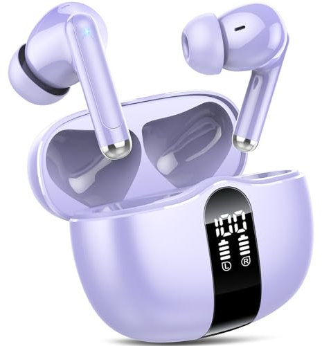 Bluetooth Kopfhörer, Kopfhörer Kabellos Bluetooth 5.3 In Ear Kopfhörer mit 4 ENC Noise Cancelling Mic, Tiefer Bass Wireless Earbuds 40Std, IP7 Wasserdicht Ohrhörer LED Anzeige, Geheimnisvolles Lila