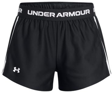 Under Armour Girls' Tech Play Up Short, Girls' Running Shorts with Shaped Hem and Open-Hand Pockets, Breathable and Fast-Drying Gym Shorts Black YXL