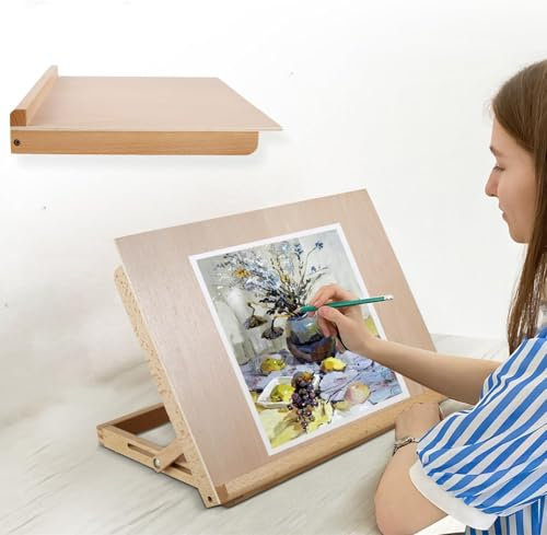 A3 Artist Drawing Board Smooth Solid Beech Wood Desktop Painting Easel 16.93x12.6x2.36 inches Adjustable Angle Folding Art Easel Table Top Sketching Board for Artists Beginners Student