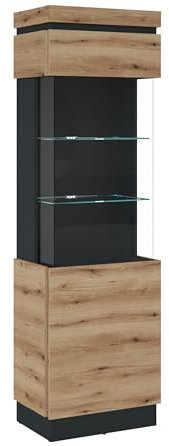 möbelando Glasvitrine >Corte< in Coast Evoke Eiche Dekor/Kosmos Grau - 60x200,5x40 (BxHxT)