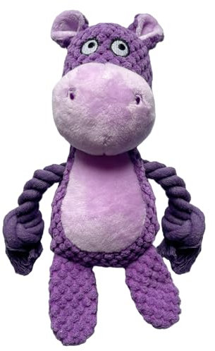 YUREMEEY Quietschendes Hundespielzeug, Plüsch Welpen Spielzeug, Kuscheltier Tauziehen Plüschhundespielzeug, Interaktives Spielzeug mit Knitterpapier, für Welpen Kleine Mittlere Hunde, Nilpferd