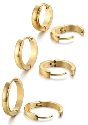 Diamday 3 Paar Ohrringe Creolen für Herren Damen - Gold Silber Schwarz - Chirurgenstahl Set Klein Hypoallergen Piercing Ohr Huggie 12/16/20MM