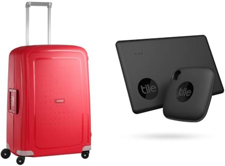 Samsonite S'Cure - Spinner M Case, with 4 Wheels, 69 cm, 79 L, Crimson Red & Tile Bluetooth Item Finder Set