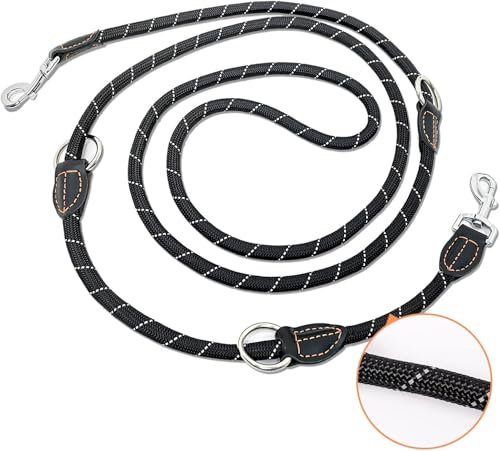 Trhillsbrad Hundeleine 5m x 14mm, Verstellbare hundeleine Große Mittelgroße Hund, Multifunktionsleine Doppelleine Umhängeleine robust, Schwarz