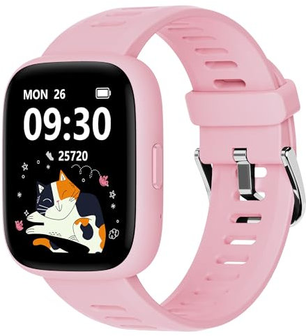 BIGGERFIVE Smartwatch Kinder, 1,8 Fitness Uhr Schrittzähler, 24/7 Puls, IP68 Wasserdicht, Schlafmonitor, Wecker, 5 Puzzlespiele mit/ohne App, Fitness Tracker für Mädchen Teens 5–16