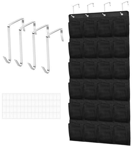 Organiseur de chaussures à suspendre sur porte (24 grandes poches en filet), noir à suspendre avec 4 crochets, organiseur de rangement multifonctionnel à suspendre, rangement derrière la porte pour