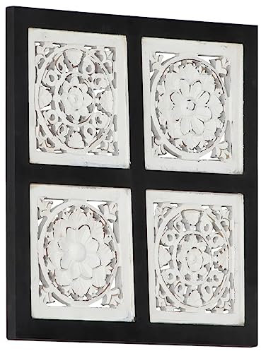 Matériaux de construction, panneau mural sculpté à la main, panneau MDF 40 x 40 x 1,5 cm, noir et blanc