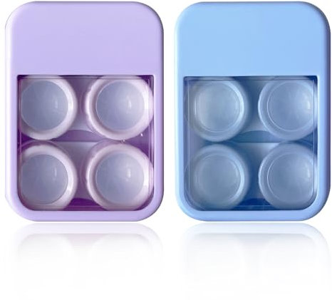LCFALO 2 Pack Contact Lens Case, Cute Organizer Contact Lens Case Storage Kit Colored Contact Lenses Case With Mirror and Stick Tool Set for Travel&Home(Purple, Blue)