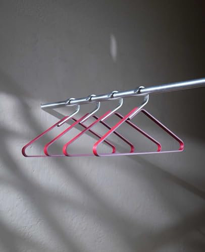 Siqual Design Metall Kleiderbügel aus Aluminium+Edelstahl – Robustes & Elegantes 4er-Set, langlebig & schonend für Kleidung, 3 Farben, Made in EU – Kleiderbügel Silver Unique (Red)