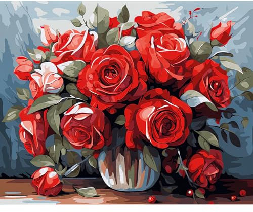 RICUVED Rosen Malen nach Zahlen Set für Erwachsene Anfänger - Blumen Malen nach Zahlen 40x50cm Leinwand ohne Rahmen, inkl. Pinsel, Acrylfarben Aufhänger - DIY Kunst zum Entspannen