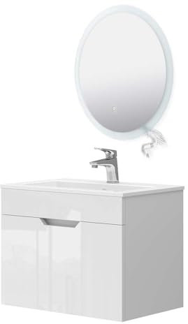 Vicco Badmöbel-Set Stefanie, Weiß, 3 Teile, mit Unterschrank 60 cm und Led Spiegel