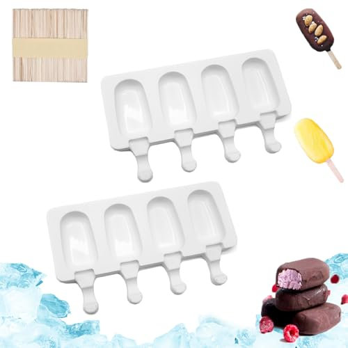 2 Pezzi 4 Cavità Stampi Ghiaccioli in Silicone, Stampi per Gelato Silicone, Stampo Ghiaccioli al Cioccolato Congelato, Stampi per Gelato, Ghiaccioli Stampo Silicone, DIY Silicone Stampini (B)
