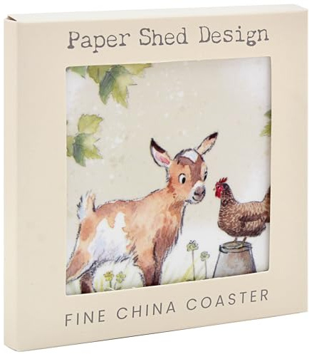 The Leonardo Collection Paper Shed Design Goat & Hen Coaster For Office Home & Kitchen | Lovely Coaster Set For Decorative Home Accessories Drinks Coasters For Tea & Coffee