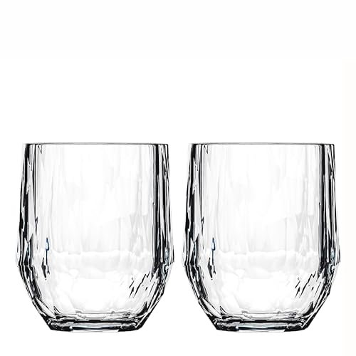 koziol Superglas Club No. 24, 2 Stück, 400 ml, Rotwein-Tumbler, Glas aus kristallklarem Kunststoff, luxuriös, unzerbrechlich, wiederverwendbar, Party, Camping, 2er Set