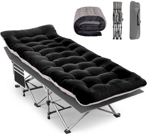 Camping Bed for Adults with Mattress: Folding Bed with Comfortable Cushion, Portable & Compact Camping Cot with Storage Bag for Sleeping, Folding camp bed for Outdoor Travel