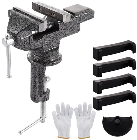 LDHHYH Table Vice Clamp, 80MM Bench Clamp 360° Swivel Base Bench Vise Clamp with Gloves, Heavy Duty Small Table Vise Portable for DIY Crafting Modelling Workshop Home (Black)