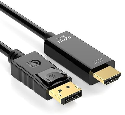 4K Displayport to HDMI Cable 1.8M 4k@30Hz 2k@60Hz 1080p Full HD Gold-Plated Uni-Direction DP 1.2 to HDMI 1.4 Cables Lead Male to Male Multi-Screen Compatible with Monitor, Projector, HDTV, Laptop
