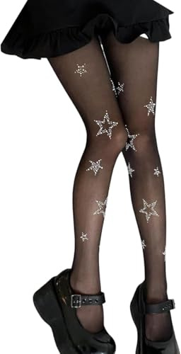 LUYANFX Fishnet Strumpfhosen Damen mit Strass Glitzer, Hohe Taille Sexy Netzstrumpfhose für Frauen und Mädchen Halloween Karneval Cosplay Kostüm Accessoires