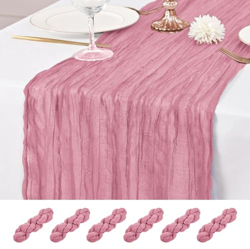 6 Stück Staubiges Rosa Tischläufer 55 x 300 cm Käsetisch Tischläufer rustikaler Gaze Tischläufer Romantische Lange Lange Stoffkäse Käse Tisch Läufer für Hochzeitsfeier Brautbabyparty