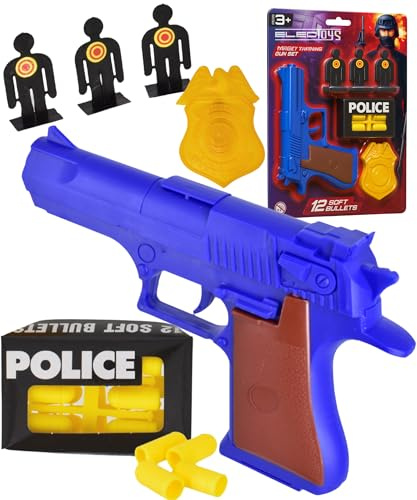 Toy Gun Set for Kids with Soft Bullet Darts Target Figures and Police Badge Imaginative Role Play Toy Pistol Ideal for SWAT Police Pretend Play and Target Practice Boys Girls Indoor Outdoor