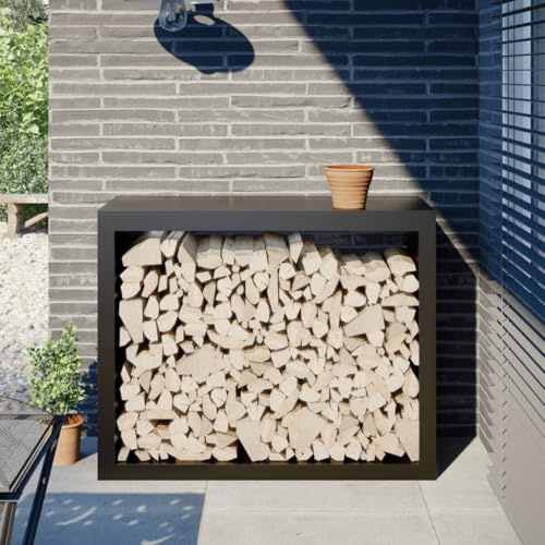 Mokuyary Étagère À Bois De Chauffage En Acier Noire, 100 X 40 X 80 Cm, Pour Cheminée Et Rangement