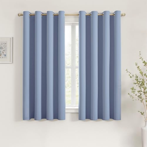 MIULEE Blackout Curtains Sky Blue Eyelet 2 Panels 46x54 in | Thermal insulated blackout fabric for bedrooms and living rooms; helps block light and reduce heat.