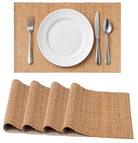 TONYBASKET Bambus Platzset 4er Set Tischsets rutschfeste Abwaschbare | 30x45cm, Hitzeunempfindlich Doppelt Genäht Für Teller Esstisch Küche Picknick Party Outdoor, Rechteck Dunkelbraun