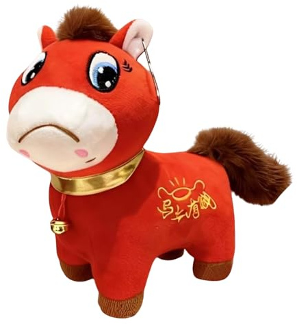 Générique Peluches Année du Cheval 2026 - Figurine de Cheval Rouge Nouvel an Chinois, Mascotte Porte-Bonheur 20cm, Décoration Festive Maison Voiture Bureau (A)