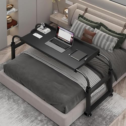 SXFSDOU Mesita de Cama de Altura Regulable, Bandeja Extensible y con Ruedas para portátil, Ideal para Escribir y Relajarse en la Cama (Color: Negro)