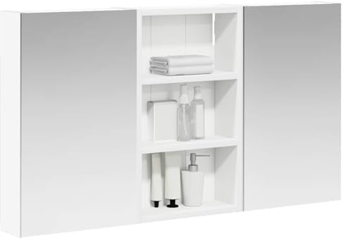 vidaXL Badezimmerschrank-Set 3 pcs 90 x 10,5 x 50 cm Holzwerkstoff, Badezimmer-Schrank, rechteckiger LED-Spiegel, moderner Wand-Organizer, praktischer Platzsparer