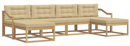vidaXL Outdoor-Sofagarnitur mit Kissen 6 pcs Weiß und Beige, Moderne Akazien-Gartenmöbel, wetterfester Sofa-Set, stylische Sitzgelegenheit für Terrasse und Pool