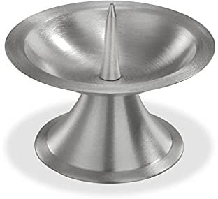 Kerzenhalter (045.1SS) Metalleuchter gebürstet mit Dorn, Silber, 90mm für Taufkerzen, Kommunionskerzen, Konfirmationskerzen, Hochzeitskerzen