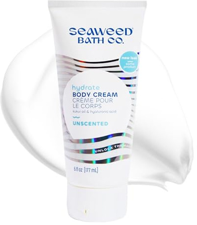 Seaweed Bath Co. Hydrate Body Cream - Unscented | Nourishing Moisturizer for Body and Hands | With Vitamin E, Hyaluronic Acid and Shea Butter For Dry Skin | 6 oz