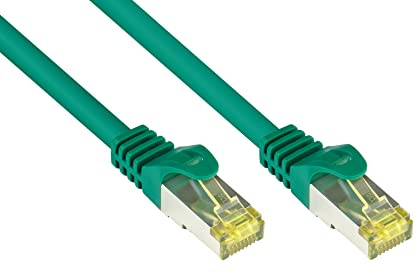 Good Connections RJ45 Ethernet LAN Patchkabel mit Cat. 7 Rohkabel und Rastnasenschutz RNS, S/FTP, PiMF, halogenfrei, 500MHz, OFC, 10-Gigabit-fähig (10/100/1000/10000-Base-T Ethernet Netzwerke) - z.B. für Patchpanel, Switch, Router, Modem - grün, 15 m