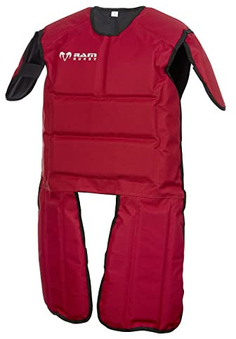 Ram Rugby Tackle Suit - Full-Contact Training Gear, Durable 600D Cordura, Reversible Red/Black Design, Lightweight Foam Protection, Sizes for Seniors, Youth, and Juniors