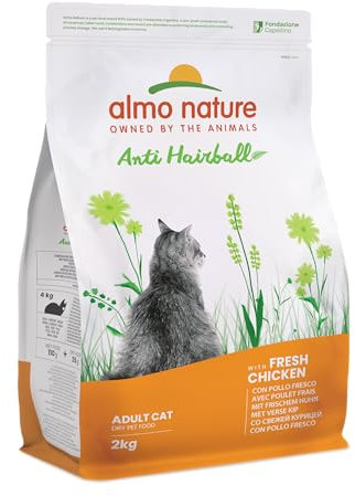 Almo Nature Anti Hairball - Adult Cat Kibble with Fresh Chicken, with a Blend of Vegetable Fibres to Counteract the Formation of Hairballs - 2kg Bag