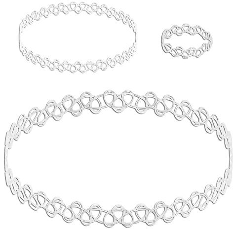 tumundo Set aus 3 Stück Tattookette Halskette Ring Armband Henna Retro Vintage Boho Choker Elastisch Stretch, Variante:transparent