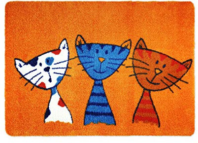 deco-mat Fußmatte Katze 60 x 90 cm Orange - Fussmatte mit Katzen - rutschfest & waschbar - Schmutzfangmatte für Innen und Außen mit lustigem Motiv